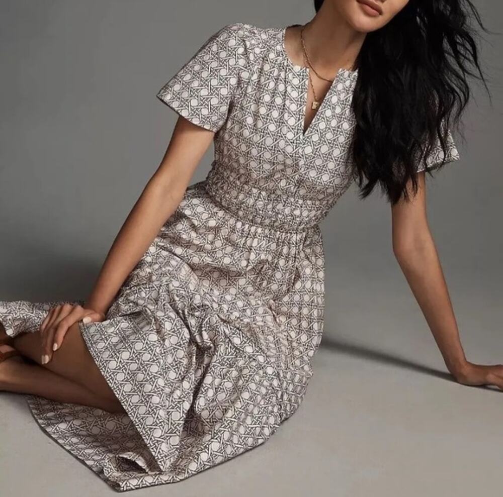 Anthropologie The Somerset Cotton Maxi Dress Sz L Geometric Kate Middleton Chic